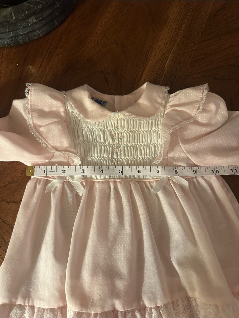 Vintage Polly Flinders Hand-Smocked Heirloom Baby Dress, Pink, Size 9 Months - Picture 9 of 12